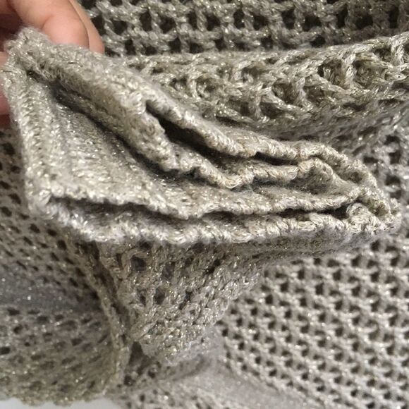 Robert Rodriguez Scoop Neck Open Knit Crochet Sweater Tan Gold Shimmer M - Picture 7 of 8